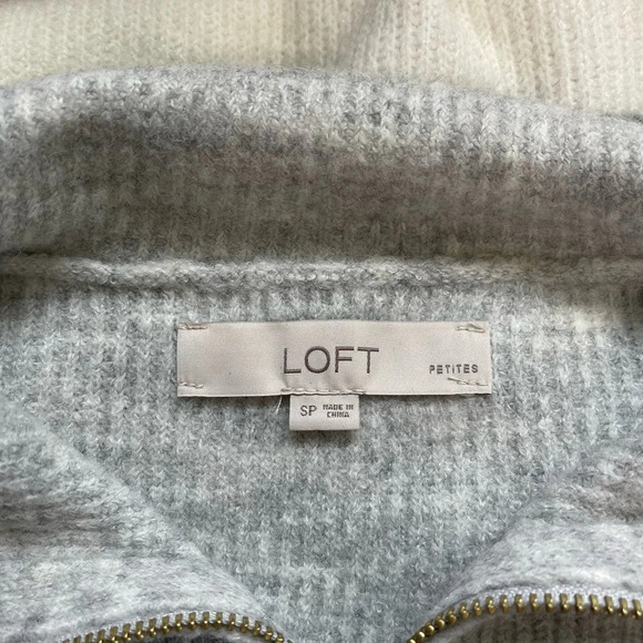 LOFT Gray & White Striped Quarter Zip Tunic Sweater Small Petite Women’s - Picture 10 of 12